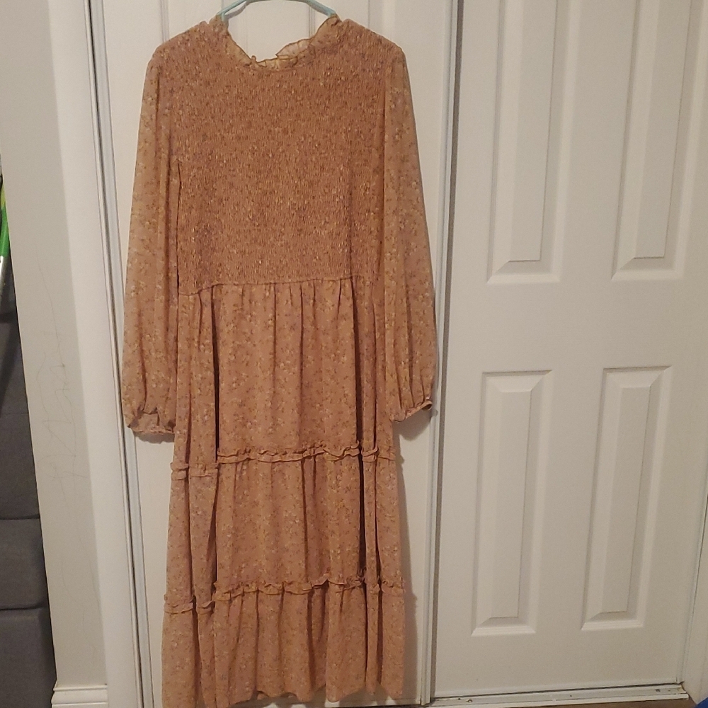 Womens Floral Beige Dress